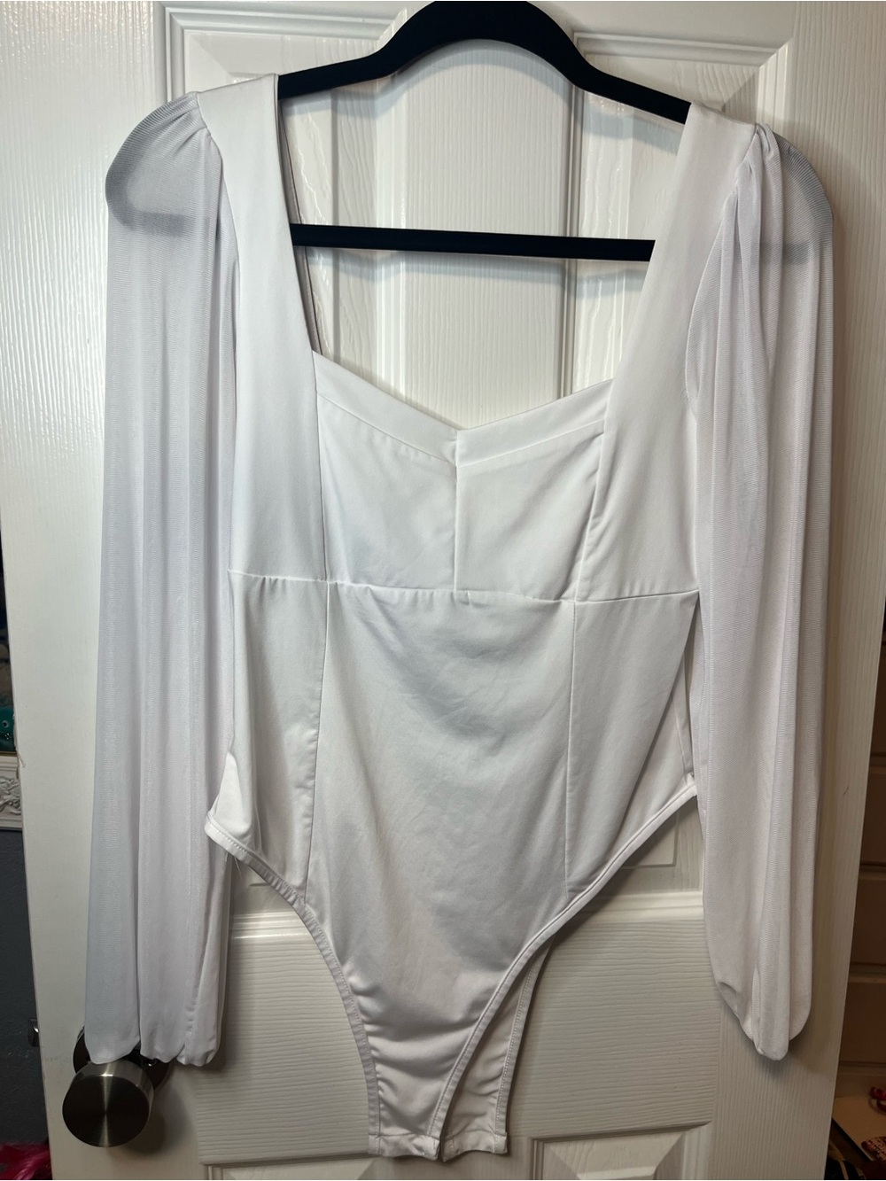 White Long-Sleeve Square-Neck Bodysuit